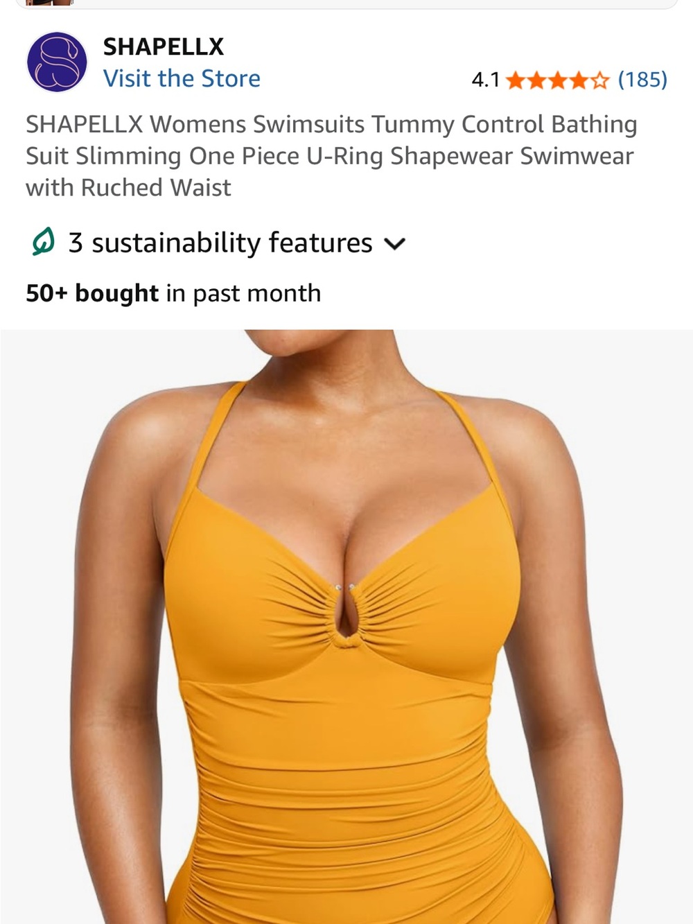 Women’s Tummy Control slimming Swimsuit One piece U-ring Shapewear Ruched waist - Picture 6 of 6